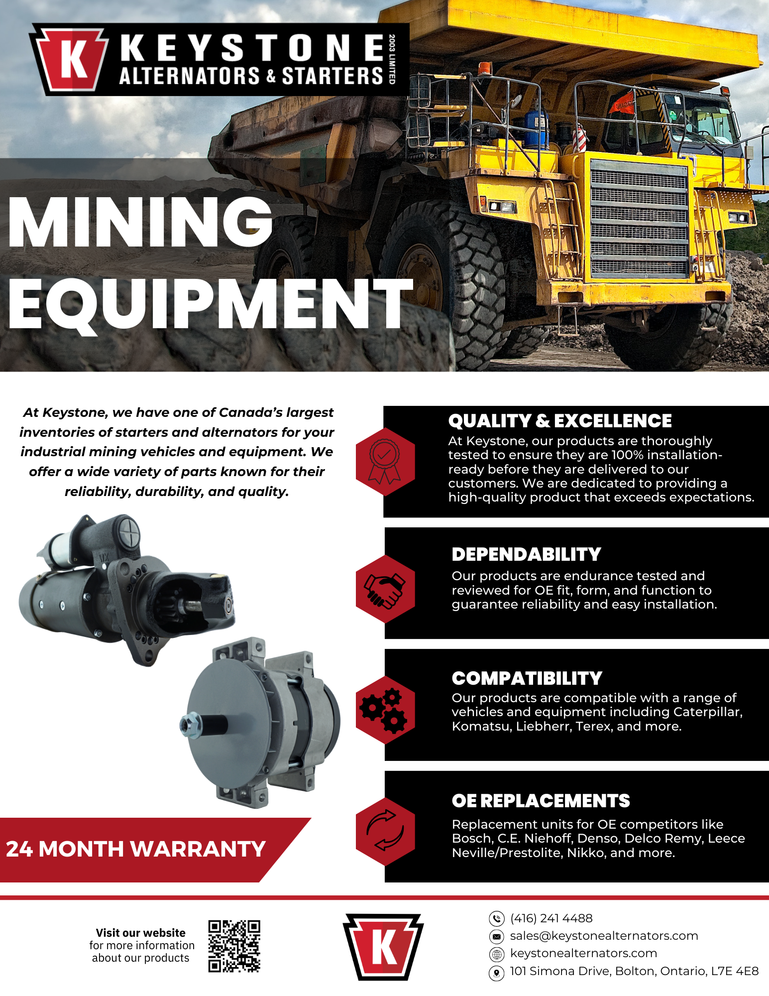 Mining equipment alternators and starters sell sheet Keystone
